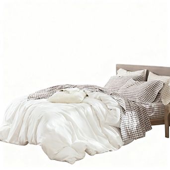 Gingham Sheet Set Washed Cotton Linen Texture Deep Pocket 4 pc