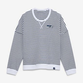 Women's Fanatics White/College Navy Seattle Seahawks Striped Oversized French Terry Sweatshirt