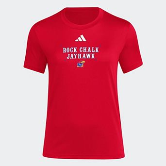Women's adidas Red Kansas Jayhawks Locker Slogan Pre-Game T-Shirt
