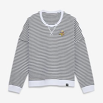 Women's Fanatics White/Black Minnesota Vikings Striped Oversized French Terry Sweatshirt