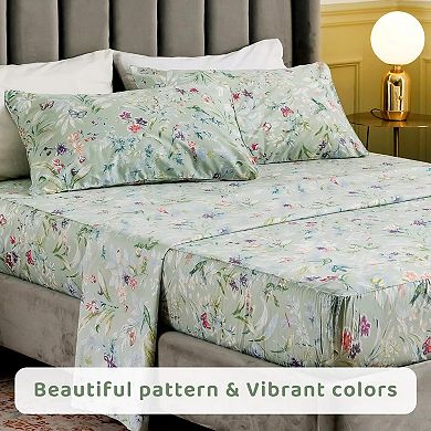 Cotton Sheets Floral Bird Butterfly 4PC Deep Pocket Soft Bedding Set