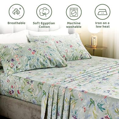 Cotton Sheets Floral Bird Butterfly 4PC Deep Pocket Soft Bedding Set