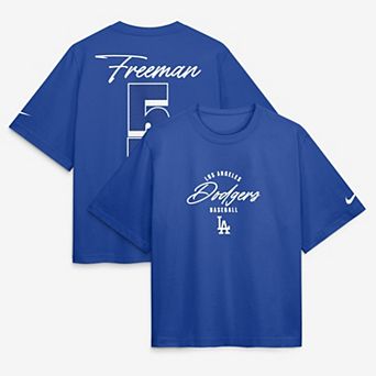 Women's Nike Freddie Freeman Royal Los Angeles Dodgers Premium Essentials Boxy Name & Number T-Shirt