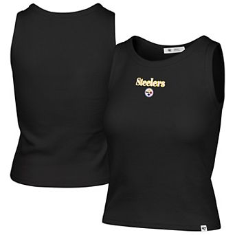 Women's '47 Black Pittsburgh Steelers Cropped Straight Cut Ribbed Baby Tank Top
