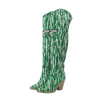Cuce Philadelphia Eagles Over-the-Knee Two-Tone Sequin Boots