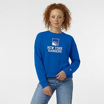 Women's Champion Royal New York Rangers Wordmark Lockup Powerblend Sweatshirt