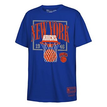 Youth Mitchell & Ness Blue New York Knicks Ball In Hoop T-Shirt