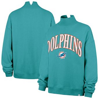 Women's '47 Aqua Miami Dolphins Oversized Vantage Mock Neck Sweatshirt