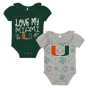 Infant Outerstuff Green/Gray Miami Hurricanes Two-Pack Playtime Ruffle Bodysuit Set