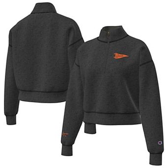 Women's Champion Black San Francisco Giants Triumph Tri-Blend Fleece Cropped Quarter-Zip Pullover