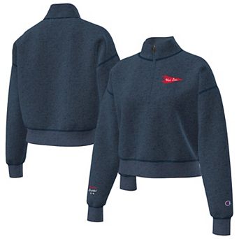 Women's Champion Navy Boston Red Sox Triumph Tri-Blend Fleece Cropped Quarter-Zip Pullover