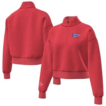 Women's Champion Red Philadelphia Phillies Triumph Tri-Blend Fleece Cropped Quarter-Zip Pullover