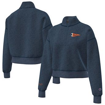 Women's Champion Navy Detroit Tigers Triumph Tri-Blend Fleece Cropped Quarter-Zip Pullover