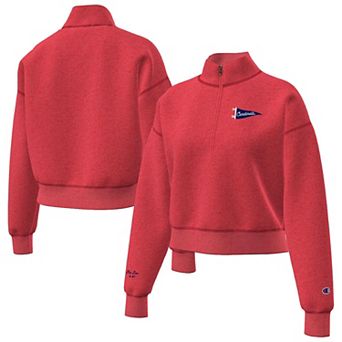 Women's Champion Red St. Louis Cardinals Triumph Tri-Blend Fleece Cropped Quarter-Zip Pullover