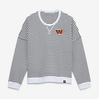 Women's Fanatics White/Black Washington Commanders Striped Oversized French Terry Sweatshirt