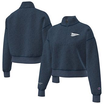 Women's Champion Navy New York Yankees Triumph Tri-Blend Fleece Cropped Quarter-Zip Pullover