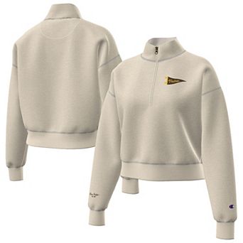 Women's Champion Cream San Diego Padres Triumph Tri-Blend Fleece Cropped Quarter-Zip Pullover