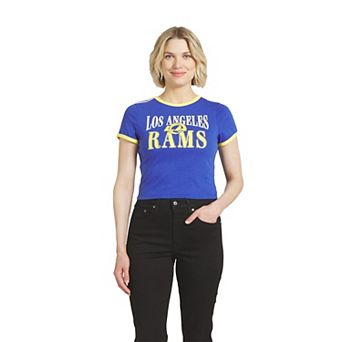 Women's WEAR by Erin Andrews Royal Los Angeles Rams Cropped Throwback Ringer Baby T-Shirt