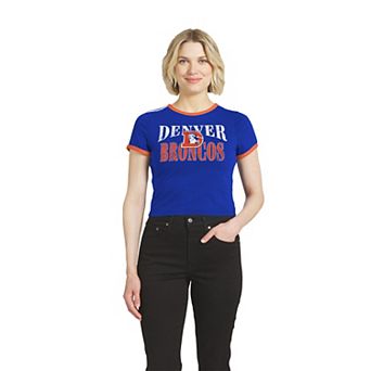 Women's WEAR by Erin Andrews Royal Denver Broncos Cropped Throwback Ringer Baby T-Shirt