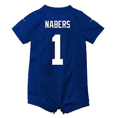 Newborn Nike Malik Nabers Royal New York Giants Romper Game Jersey