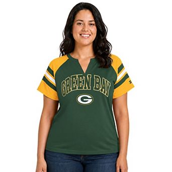 Women's Starter Green Green Bay Packers Plus Size Game On Notch Neck Raglan T-Shirt