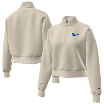Women's Champion Cream Los Angeles Dodgers Triumph Tri-Blend Fleece Cropped Quarter-Zip Pullover