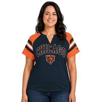Women's Starter Navy Chicago Bears Plus Size Game On Notch Neck Raglan T-Shirt