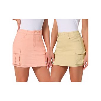2 Packs Casual Cargo Skirt for Women's Cotton Blend Low Waist Stretch Denim Mini Skirt