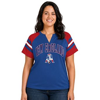 Women's Starter Royal New England Patriots Plus Size Throwback Game On Notch Neck Raglan T-Shirt