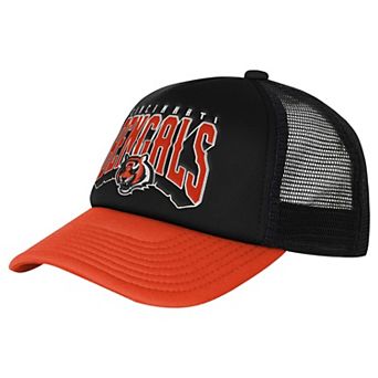 Youth Outerstuff Black/Orange Cincinnati Bengals Handoff Foam Adjustable Trucker Hat