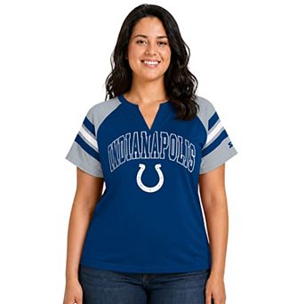 Women's Starter Royal Indianapolis Colts Plus Size Game On Notch Neck Raglan T-Shirt