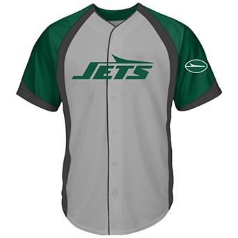 Men's Fanatics Gray New York Jets Big & Tall Button-Up Raglan Fashion Top