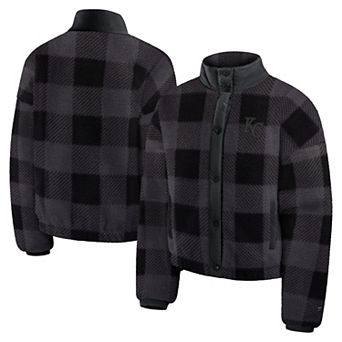 Women's Fanatics Black Kansas City Royals Plaid Fleece Full-Zip Jacket