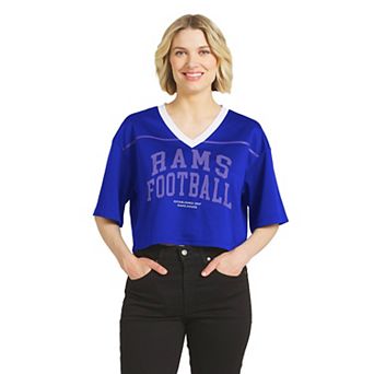 Women's WEAR by Erin Andrews Royal Los Angeles Rams Cropped V-Neck Jersey T-Shirt