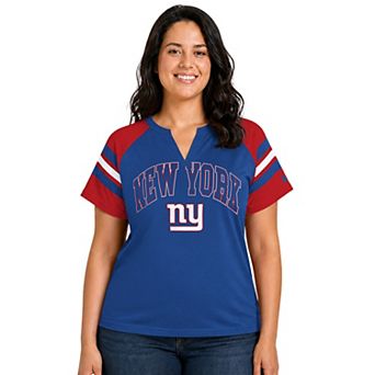 Women's Starter Royal New York Giants Plus Size Game On Notch Neck Raglan T-Shirt