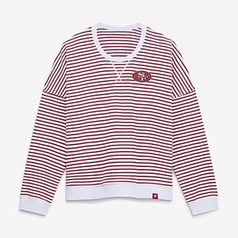 Women's Fanatics White/Scarlet San Francisco 49ers Striped Oversized French Terry Sweatshirt
