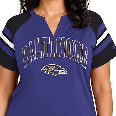 Women's Starter Purple Baltimore Ravens Plus Size Game On Notch Neck Raglan T-Shirt