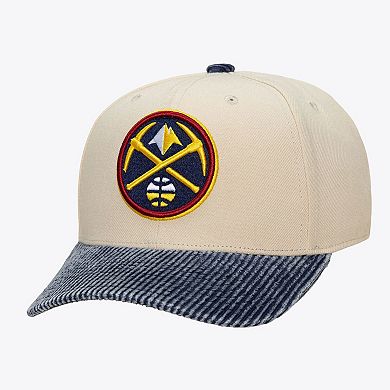 Men's Mitchell & Ness Cream/Blue Denver Nuggets Washed Corduroy Pro Crown Snapback Hat