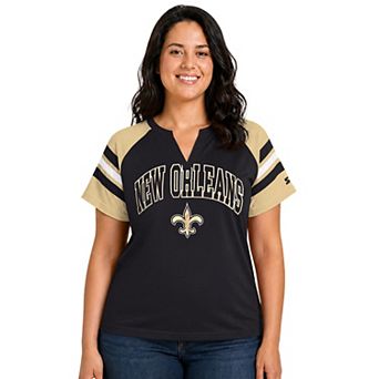 Women's Starter Black New Orleans Saints Plus Size Game On Notch Neck Raglan T-Shirt