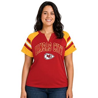 Women's Starter Red Kansas City Chiefs Plus Size Game On Notch Neck Raglan T-Shirt