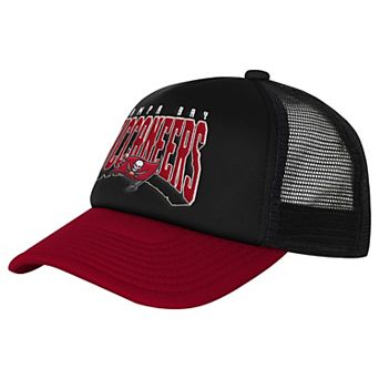 Youth Outerstuff Pewter/Red Tampa Bay Buccaneers Handoff Foam Adjustable Trucker Hat