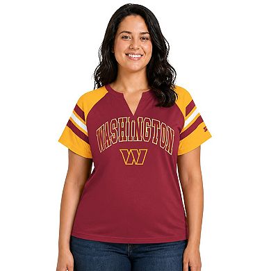 Women's Starter Burgundy Washington Commanders Plus Size Game On Notch Neck Raglan T-Shirt