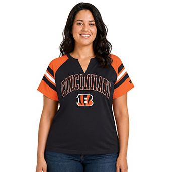 Women's Starter Black Cincinnati Bengals Plus Size Game On Notch Neck Raglan T-Shirt