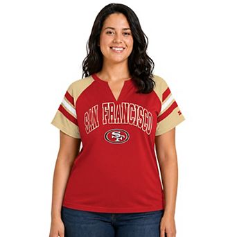 Women's Starter Scarlet San Francisco 49ers Plus Size Game On Notch Neck Raglan T-Shirt
