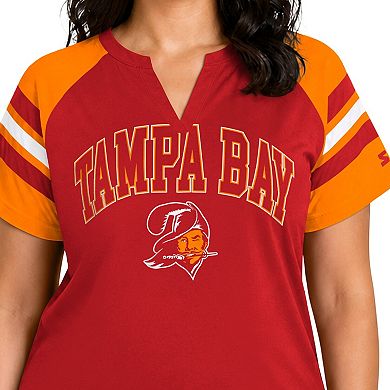 Women's Starter Red Tampa Bay Buccaneers Plus Size Throwback Game On Notch Neck Raglan T-Shirt