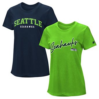 Women's Starter Navy/Neon Green Seattle Seahawks T-Shirt Combo Pack