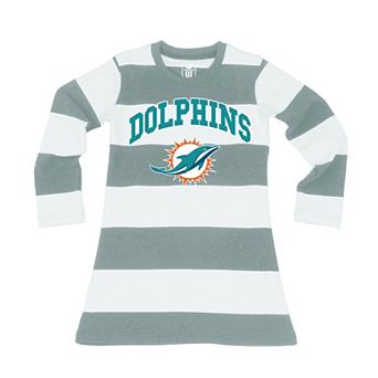 Girls Toddler Wes & Willy Gray/White Miami Dolphins Long Sleeve Rugby Tri-Blend Dress