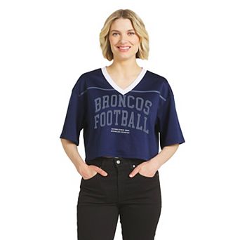 Women's WEAR by Erin Andrews Navy Denver Broncos Cropped Jersey T-Shirt