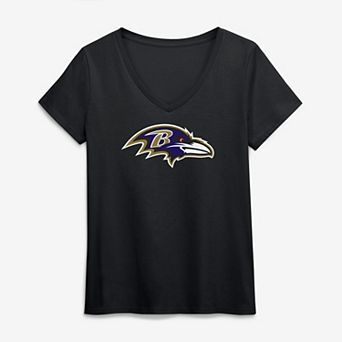Women's Logo Athletic Black Baltimore Ravens Primary Logo V-Neck T-Shirt