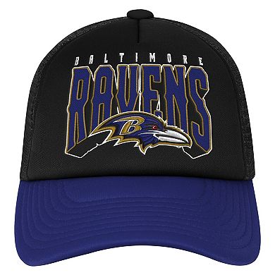 Youth Outerstuff Black/Purple Baltimore Ravens Handoff Foam Adjustable Trucker Hat